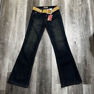 Y2K Vintage Paris Blues Women's Flare Jeans With Studded Belt Low Rise Nw Size 5